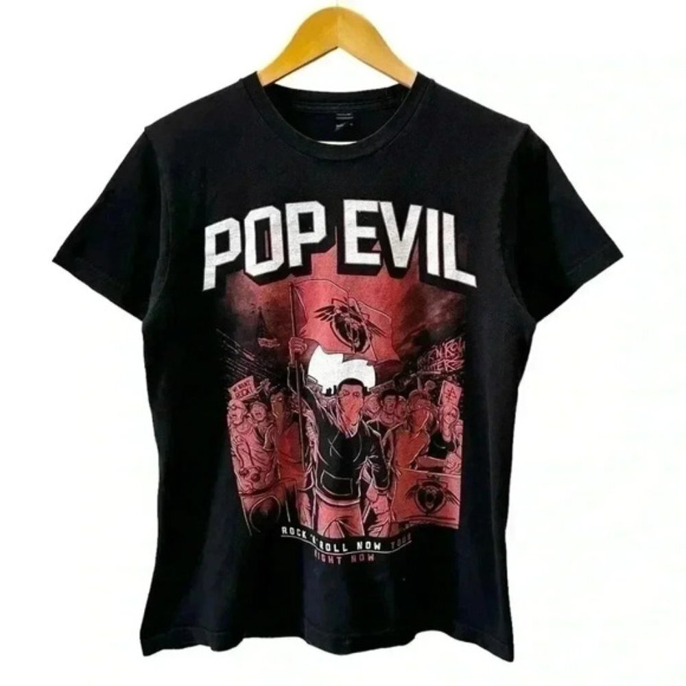 Pop Evil Shirt Mens Graphic Print Band Tee Concert Tour T-Shirt Black Medium
